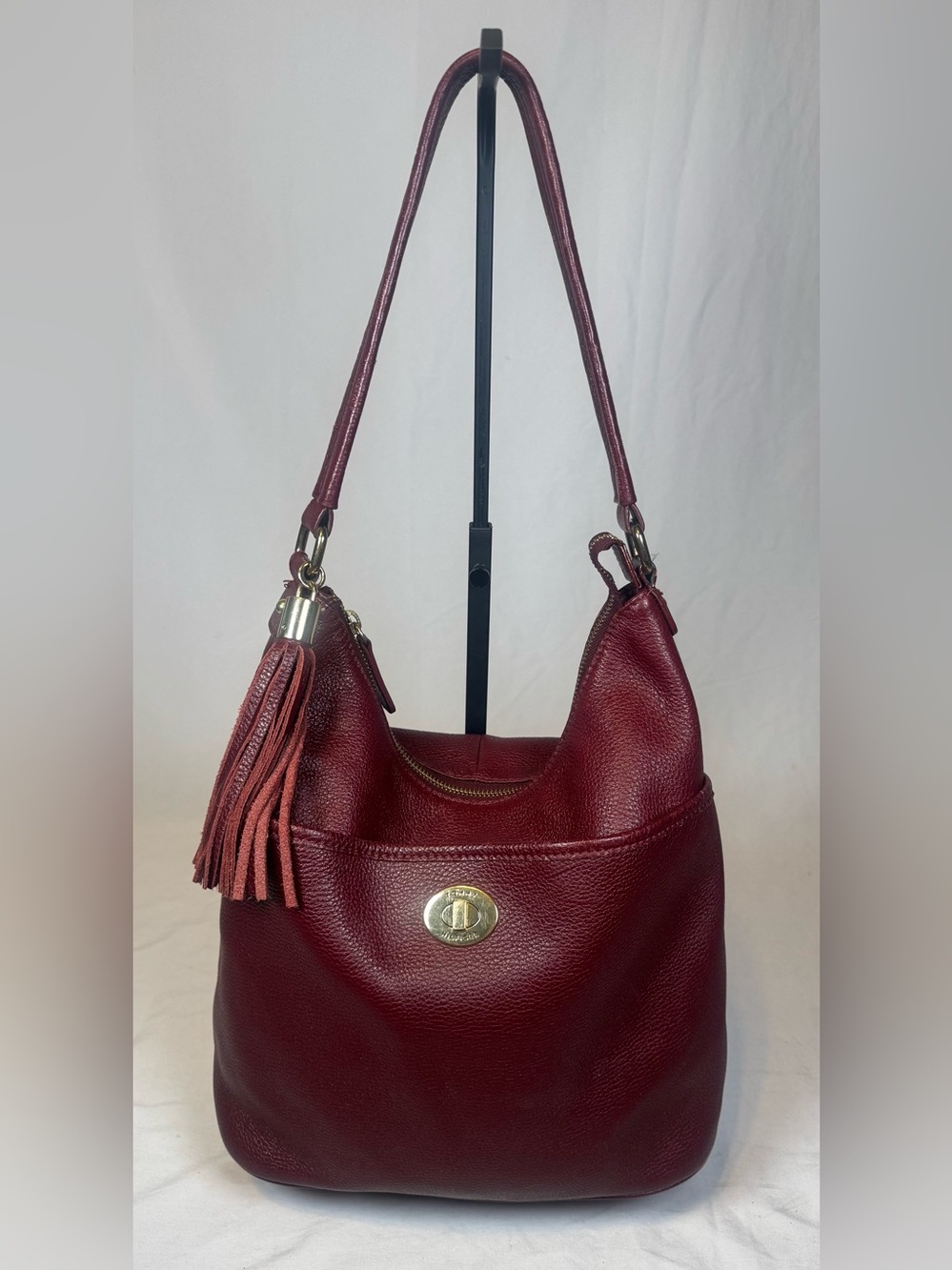 Tommy Hilfiger Burgundy Leather Hobo with Tassel
